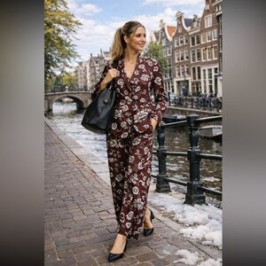 Anthropologie NWT Printed Linen Blazer/Pants set size 4.